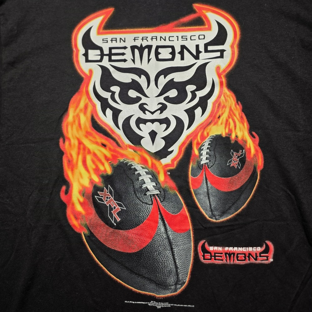 Vintage San Francisco Demons XFL Tee Mens XL Champion‎ Black T-Shirt Lightning